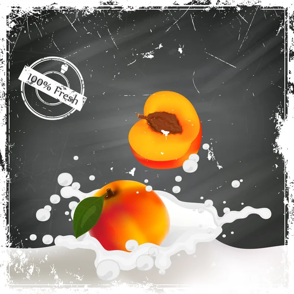 Vector Peaches falling into a Splash of Milk — Stock Vector