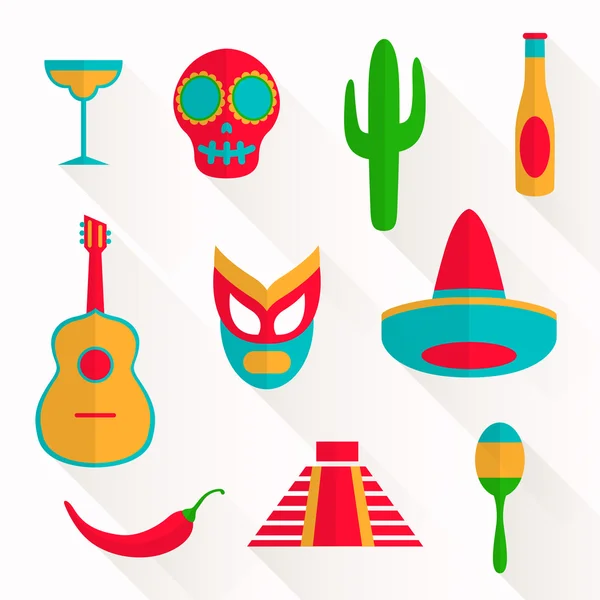 Vector Flat Mexico Icons — Stock Vector