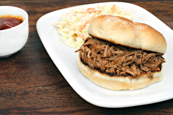 Pulled Pork Sandwich on a bun — Stock Photo, Image