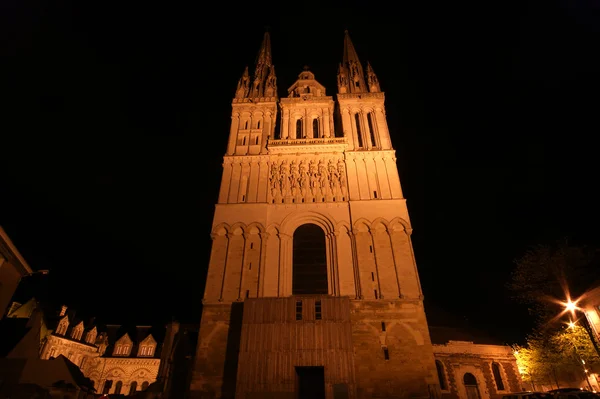 Saint-Maurice Katedrali, gece, angers, Fransa — Stok fotoğraf