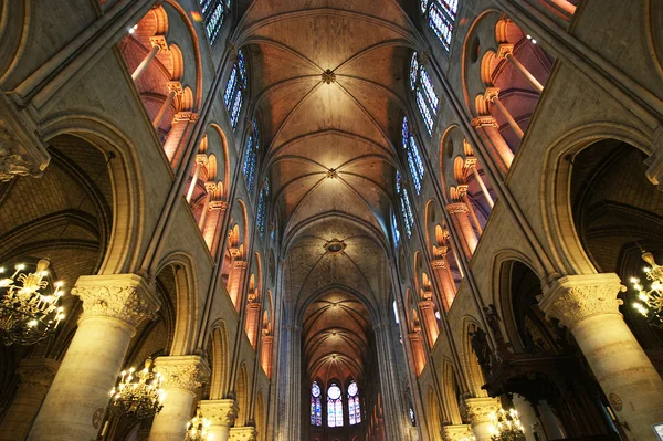 El interior de Notre Dame de Paris, Francia — Foto de Stock