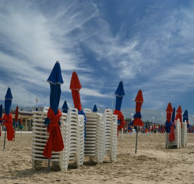 renkli şemsiye deauville Beach, normandy, Fransa