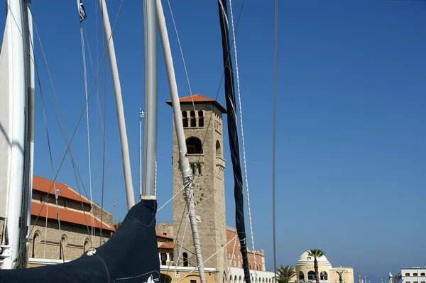 Rodos Adası landmark, mandraki port, Yunanistan — Stok fotoğraf