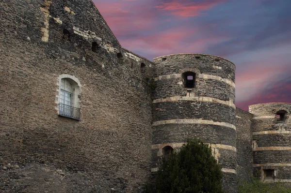 Exterior del Castillo de Angers por la noche, Angers city, France —  Fotos de Stock