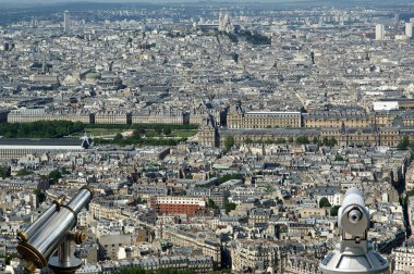Gündüz, teleskop görüntüleyici ve şehir manzarası. Paris, Fransa.