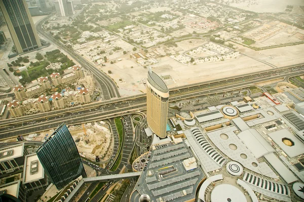 Dubaj, Spojené arabské emiráty. Letecký pohled z výšky na mrakodrap Burdž Chalífa — Stock fotografie