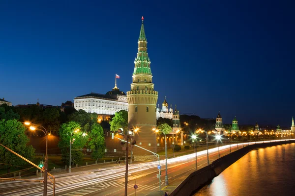 Nachtzicht op het Kremlin, Rusland, Moskou. — Stockfoto