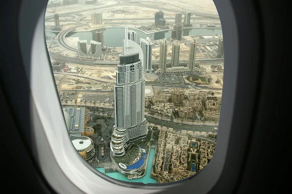 Dubaj, Spojené arabské emiráty. Letecký pohled z výšky na mrakodrap Burdž Chalífa — Stock fotografie
