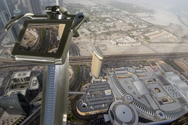 Dubaj, Spojené arabské emiráty. Letecký pohled z výšky na mrakodrap Burdž Chalífa — Stock fotografie
