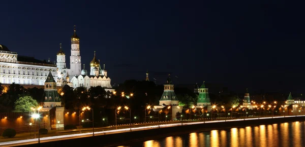 Night view of the Moskva River and Kremlin, Russia, Moscow. Royalty Free Stock Images