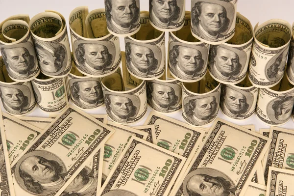 Cem notas de dólar pilha de dinheiro — Fotografia de Stock