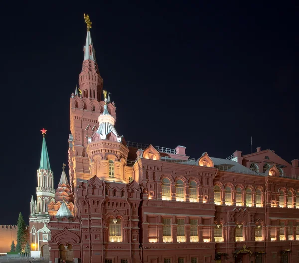 Állami Történeti Múzeum éjjel. Moscow, Oroszország — Stock Fotó