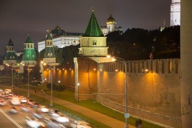 Kremlin, Rusya, Moskova 'nın gece manzarası