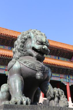 Bronz koruyucu aslan heykeli yasak şehir, Beijing, Çin
