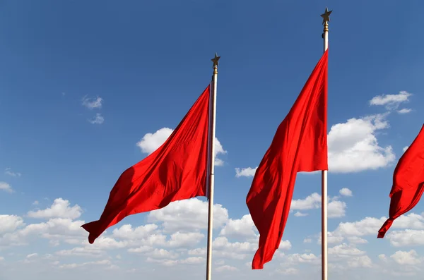 Red flags on the Tiananmen Square -- is a large city square in the center of Beijing, China — Stock Photo, Image