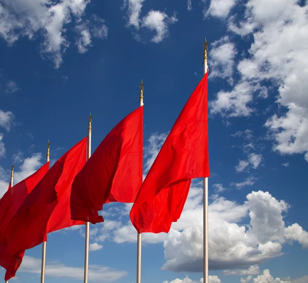 Red flags on the Tiananmen Square -- is a large city square in the center of Beijing, China — Stock Photo, Image