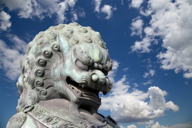 Bronz koruyucu aslan heykeli yasak şehir, Beijing, Çin