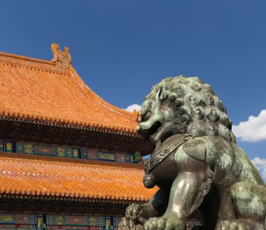 Bronz koruyucu aslan heykeli yasak şehir, Beijing, Çin