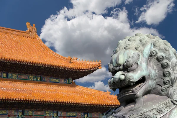 Bronz koruyucu aslan heykeli yasak şehir, Beijing, Çin