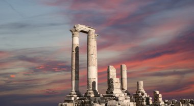 Temple of Hercules, Roman Corinthian columns at Citadel Hill, Amman, Jordan clipart