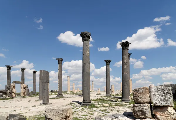 Ruinas romanas en Umm Qais (Umm Qays) es una ciudad en el norte de Jordania, cerca del sitio de la antigua ciudad de Gadara. Umm Qais es uno de los sitios de Decápolis romana más singulares de Jordania —  Fotos de Stock
