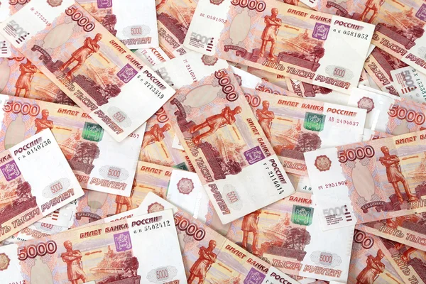 Close-up de notas russas. Cinco mil notas de rublo — Fotografia de Stock