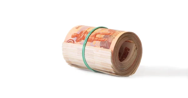 Närbild av ryska sedlar. fem tusen rubel anteckningar — Stockfoto