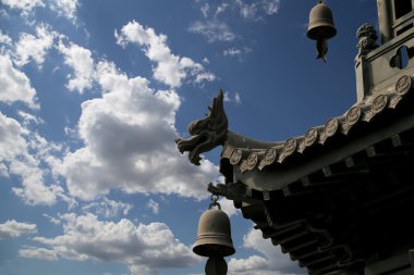 süslemeleri bölge dev Vahşi kaz Pagodası üzerinde çatı, bir Budist pagoda bulunan Güney xian (sian, xi'an), shaanxi Eyaleti, Çin olduğunu