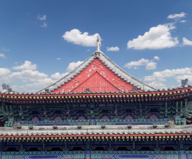 Roof decorations on the territory Giant Wild Goose Pagoda, is a Buddhist pagoda located in southern Xian (Sian, Xi'an), Shaanxi province, China clipart