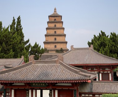 süslemeleri bölge dev Vahşi kaz Pagodası üzerinde çatı, bir Budist pagoda bulunan Güney xian (sian, xi'an), shaanxi Eyaleti, Çin olduğunu