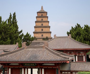 Roof decorations on the territory Giant Wild Goose Pagoda, is a Buddhist pagoda located in southern Xian (Sian, Xi'an), Shaanxi province, China clipart