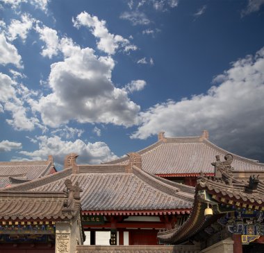 süslemeleri bölge dev Vahşi kaz Pagodası üzerinde çatı, bir Budist pagoda bulunan Güney xian (sian, xi'an), shaanxi Eyaleti, Çin olduğunu