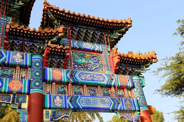 Pomnik Lwa Strażnika w Świątyni Yonghe (Świątynia Lamy) w Pekinie, Chiny — Zdjęcie stockowe