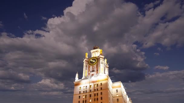 Main Building Lomonosov Moscow State University Sparrow Hills Night Highest — Stock Video