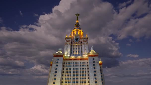 Main Building Lomonosov Moscow State University Sparrow Hills Night Highest — Stock Video