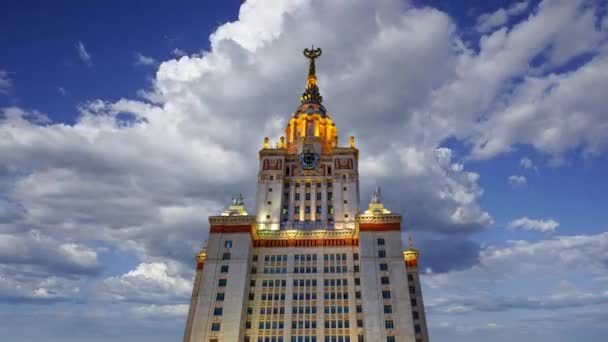 Main Building Lomonosov Moscow State University Sparrow Hills Night Highest — Stock Video