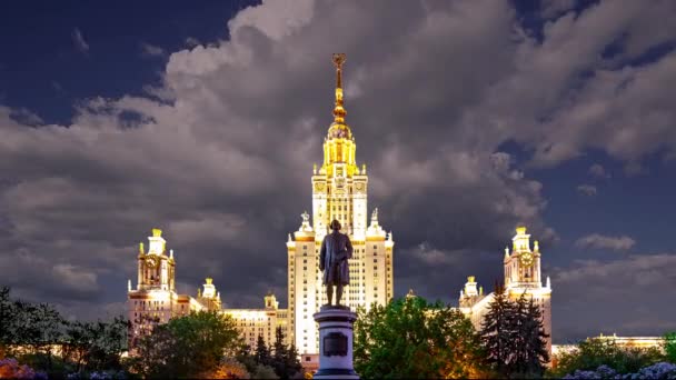 Bâtiment Principal Lomonosov Université Etat Moscou Sur Sparrow Hills Nuit — Video