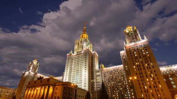 Main Building Lomonosov Moscow State University Sparrow Hills Night Highest — Stock Video