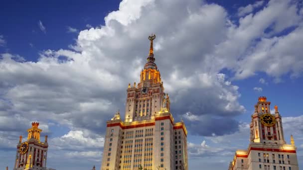 Huvudbyggnaden Lomonosov Moscow State University Sparrow Hills Natt Det Den — Stockvideo