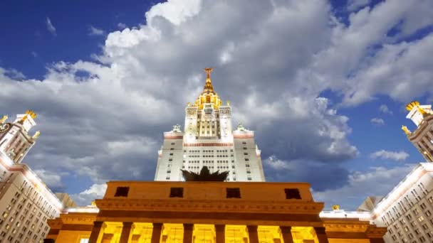 Huvudbyggnaden Lomonosov Moscow State University Sparrow Hills Natt Det Den — Stockvideo