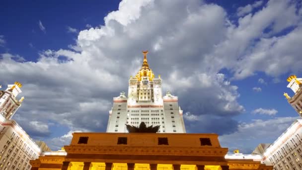 Huvudbyggnaden Lomonosov Moscow State University Sparrow Hills Natt Det Den — Stockvideo