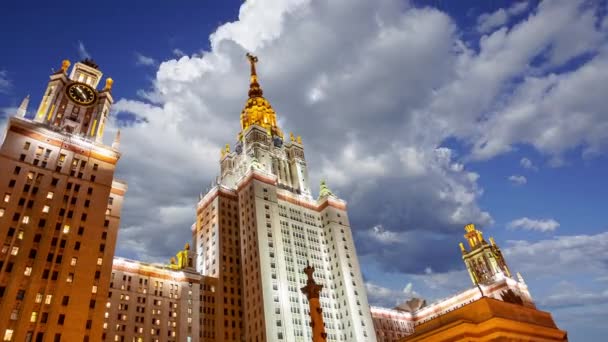 Huvudbyggnaden Lomonosov Moscow State University Sparrow Hills Natt Det Den — Stockvideo