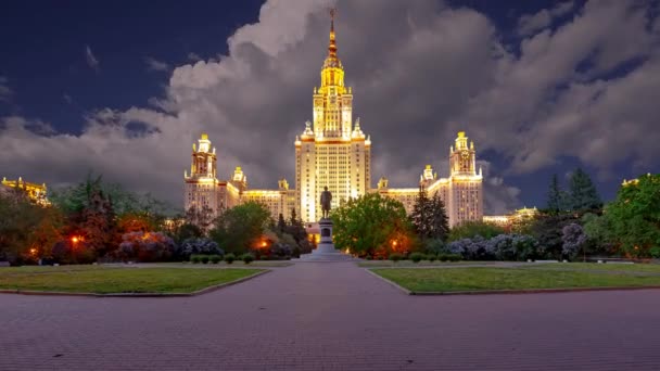 Bâtiment Principal Lomonosov Université Etat Moscou Sur Sparrow Hills Nuit — Video