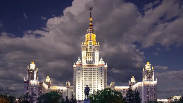 Bâtiment Principal Lomonosov Université Etat Moscou Sur Sparrow Hills Nuit — Video