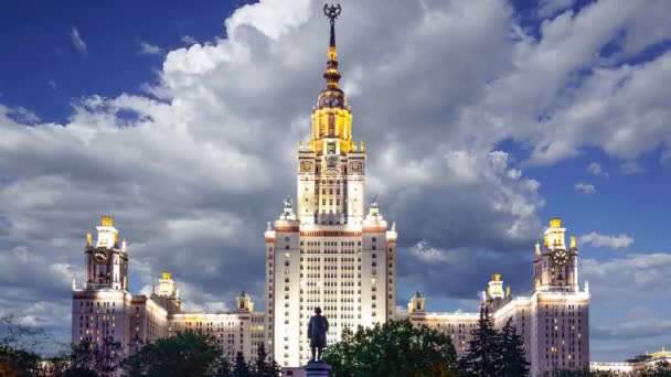 Edificio Principal Lomonosov Universidad Estatal Moscú Sparrow Hills Noche Institución — Vídeos de Stock