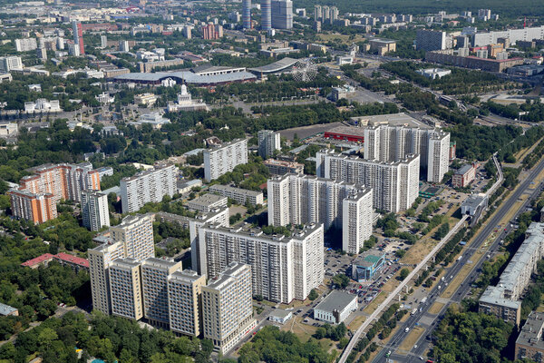 Spectacular aerial view (340 m) of Moscow, Russia. View from Ostankino television tower