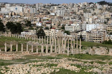 Forum (oval plaza) gerasa (jerash), jordan. Asimetrik bir plaza birinci yüzyılda inşa edilen Sütunlu Cadde başında bir forumdur