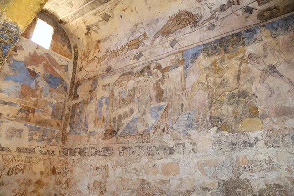 Fresco at Quseir (Qasr) Amra desert castle near Amman, Jordan. World heritage with famous fresco's. Built in 8th century by the Umayyad caliph Walid II — Stock Photo, Image