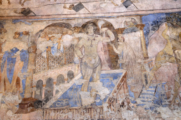 Fresco at Quseir (Qasr) Amra desert castle near Amman, Jordan. World heritage with famous fresco's. Built in 8th century by the Umayyad caliph Walid II