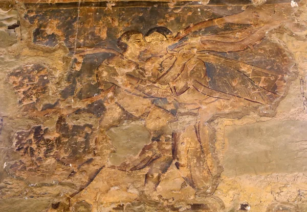 Fresco en Quseir (Qasr) Castillo del desierto de Amra cerca de Ammán, Jordania. Patrimonio de la Humanidad con famosos frescos. Construido en el siglo VIII por el califa omeya Walid II — Foto de Stock